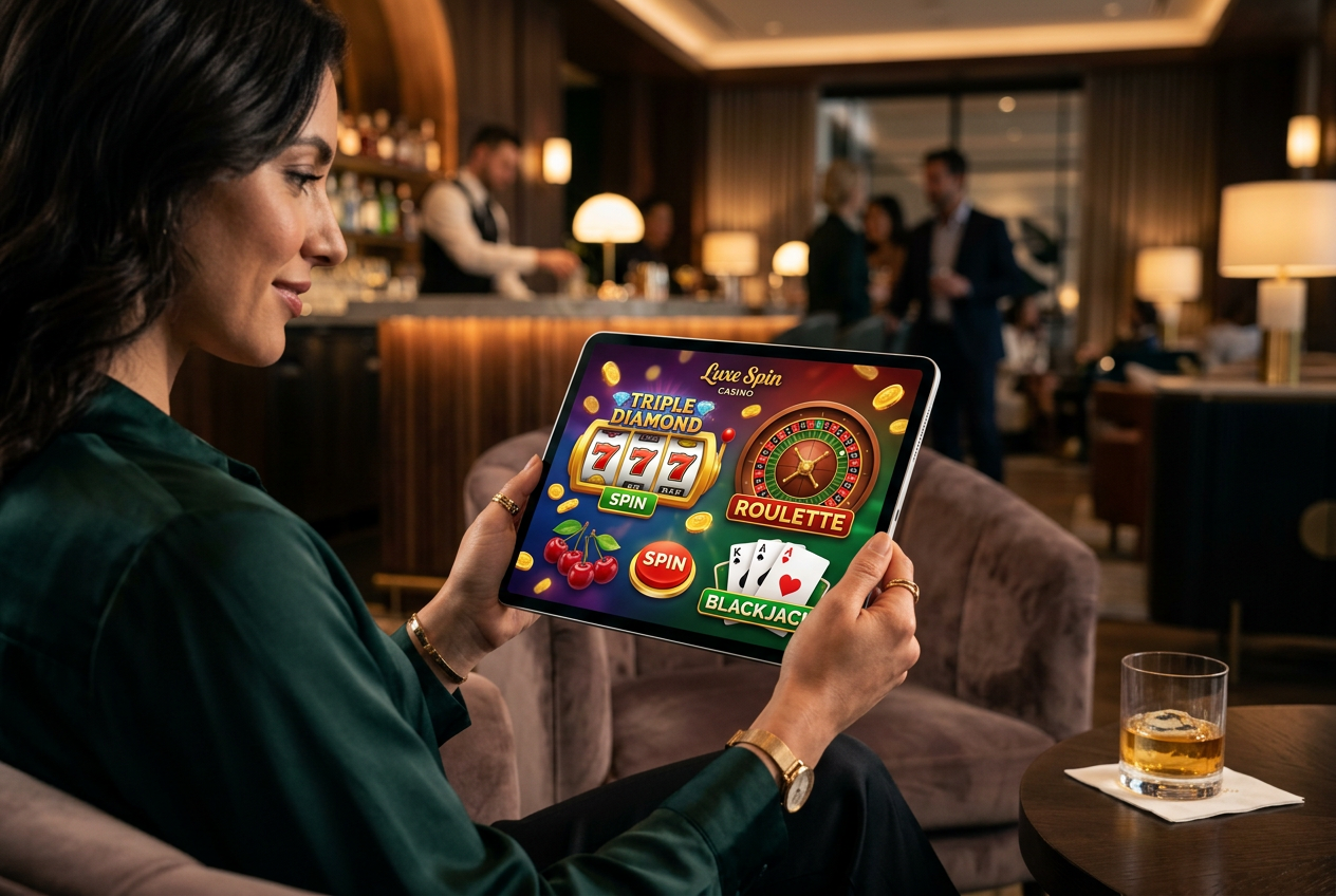 A variety of modern casino game icons on a digital tablet screen.